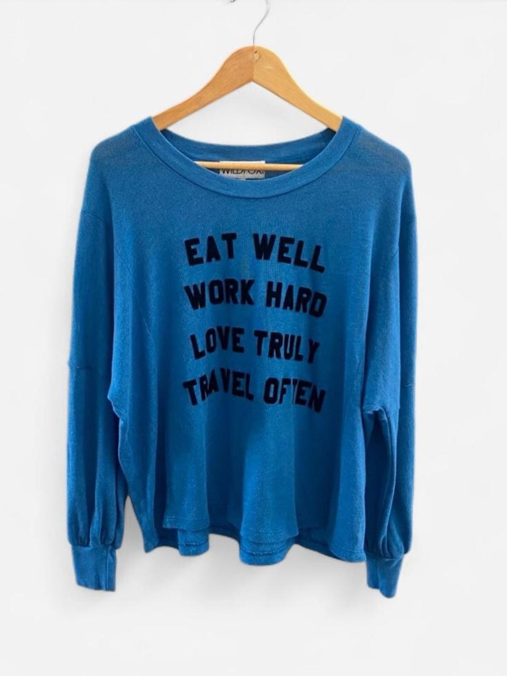 Wildfox Blue Crewneck Sweatshirt with Motivational Text XS